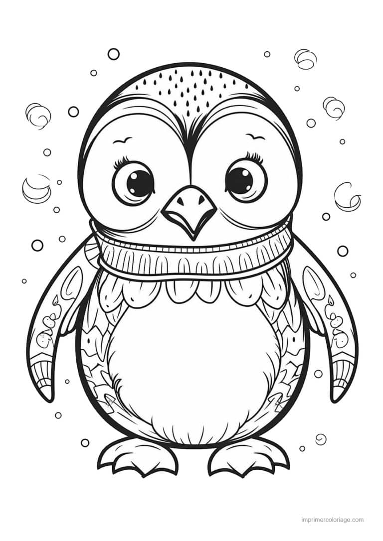 coloriage pingouin manchot echarpe motifs flocons - dessin gratuit &agrave; imprimer