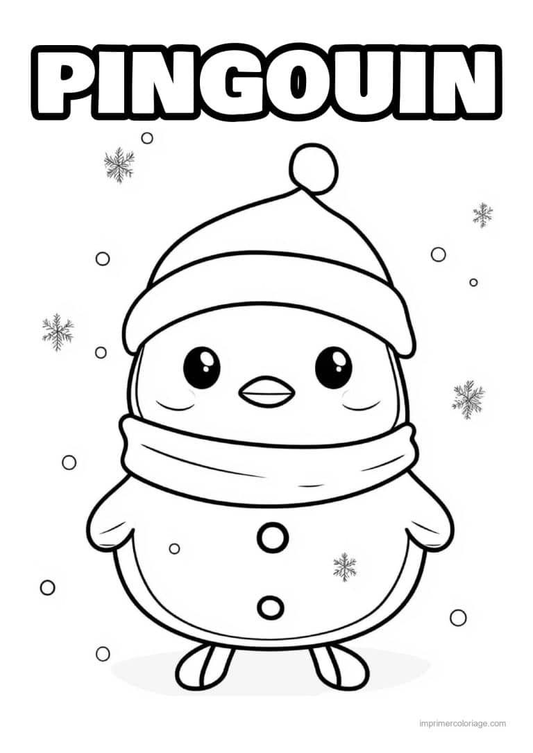 coloriage pingouin pingouin bonnet echarpe flocons - dessin gratuit &agrave; imprimer