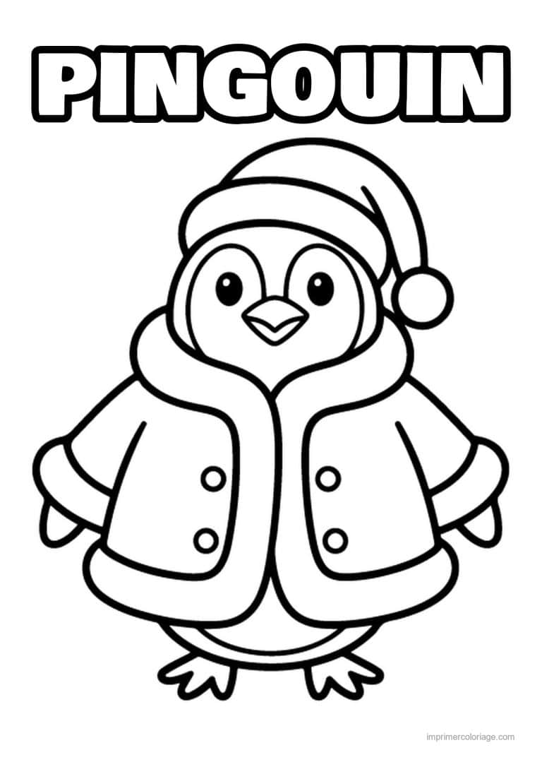 coloriage pingouin pingouin bonnet manteau boutonne - dessin gratuit &agrave; imprimer