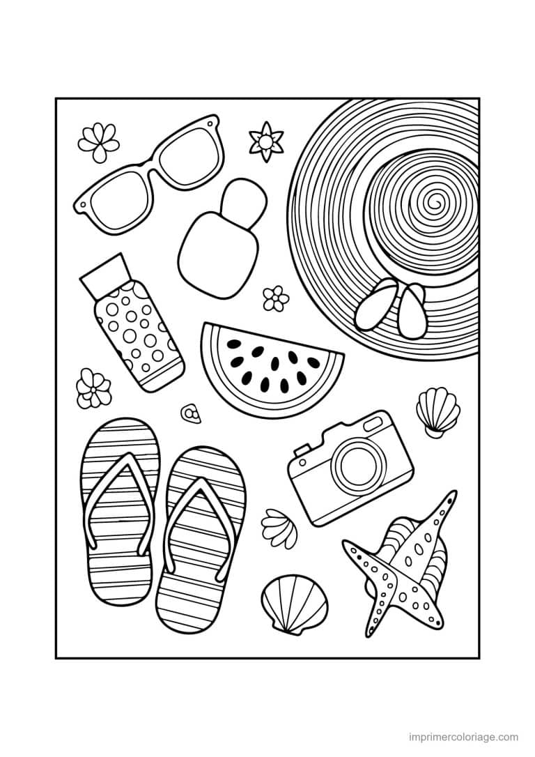 coloriage plage accessoires de plage - dessin gratuit &agrave; imprimer
