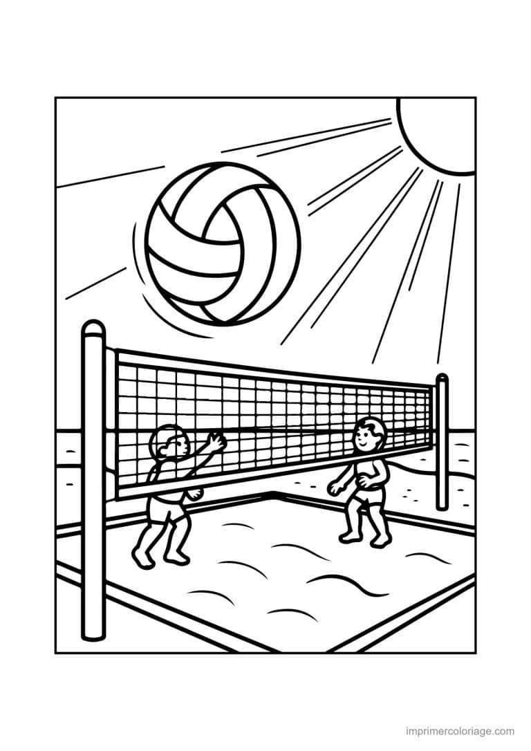 coloriage plage beach volley sur la plage - dessin gratuit &agrave; imprimer