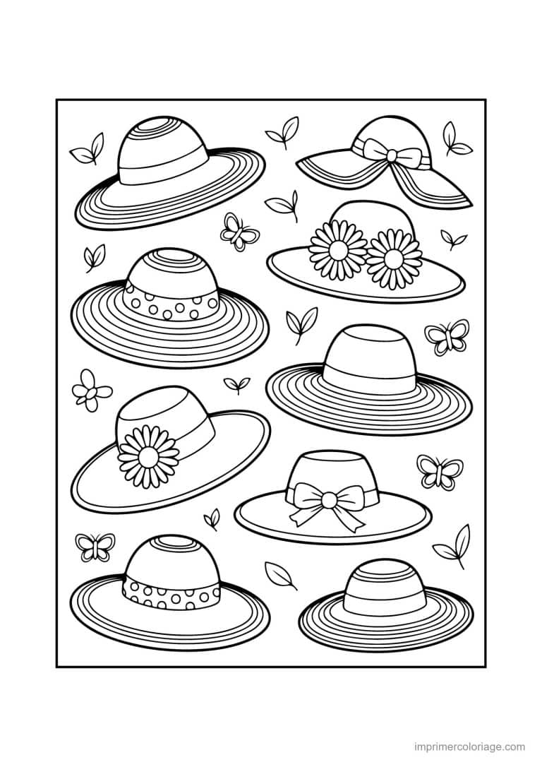 coloriage plage collection de chapeaux de paille - dessin gratuit &agrave; imprimer