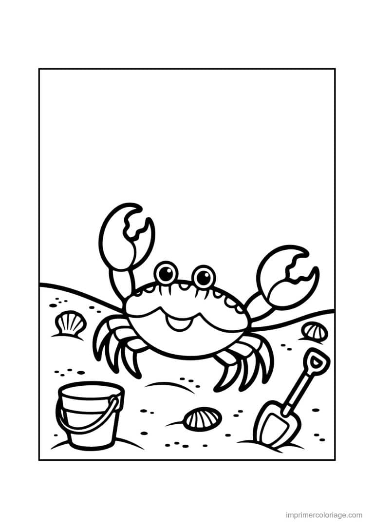 coloriage plage crabe et chateau de sable - dessin gratuit &agrave; imprimer