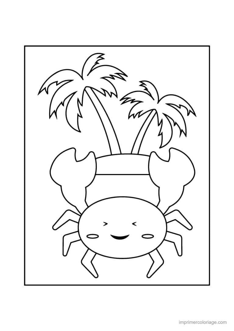 coloriage plage crabe mignon sous les palmiers - dessin gratuit &agrave; imprimer