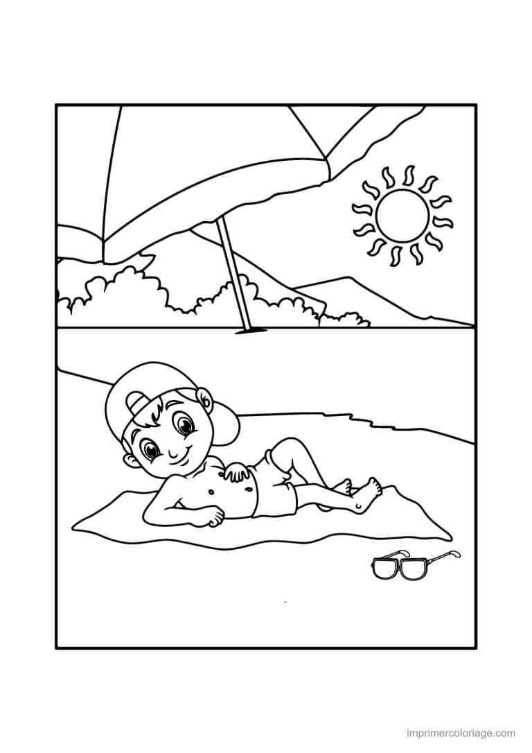 coloriage plage enfant bronze sur la plage - dessin gratuit &agrave; imprimer