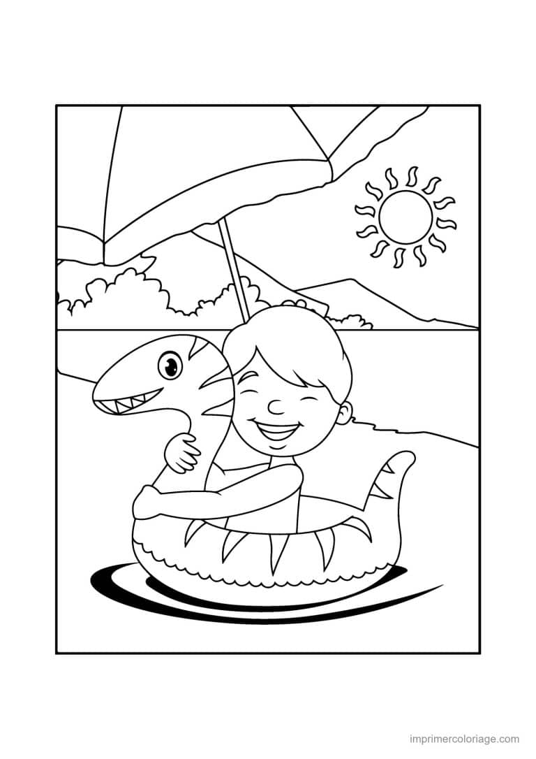 coloriage plage enfant sur bouee crocodile - dessin gratuit &agrave; imprimer