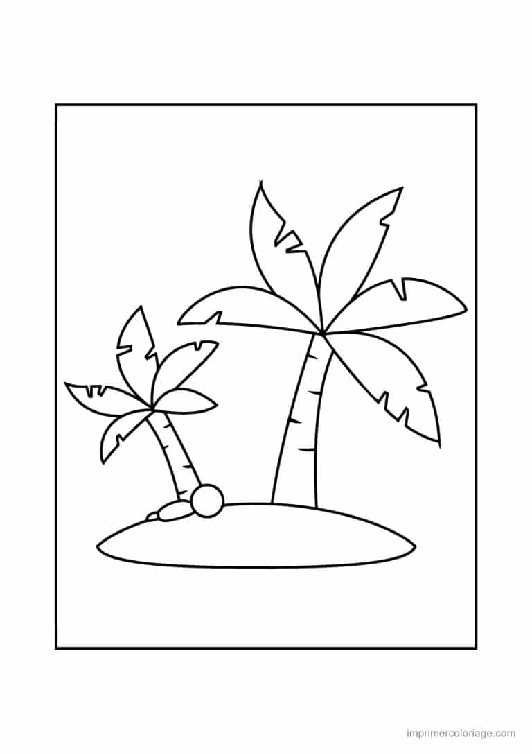 coloriage plage palmier sur une petite ile - dessin gratuit &agrave; imprimer