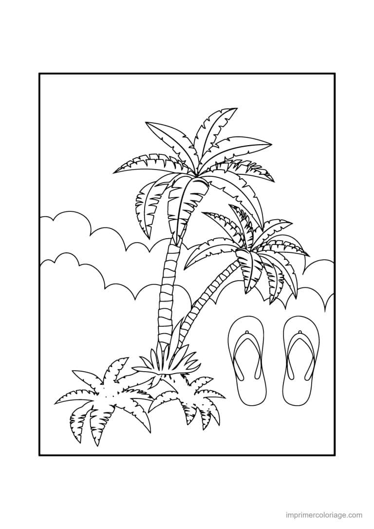 coloriage plage palmiers et tongs - dessin gratuit &agrave; imprimer