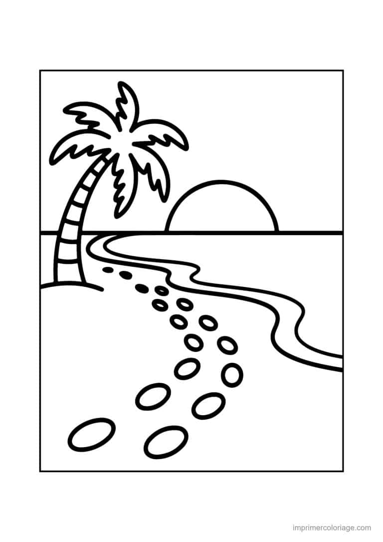 coloriage plage plage au coucher de soleil - dessin gratuit &agrave; imprimer