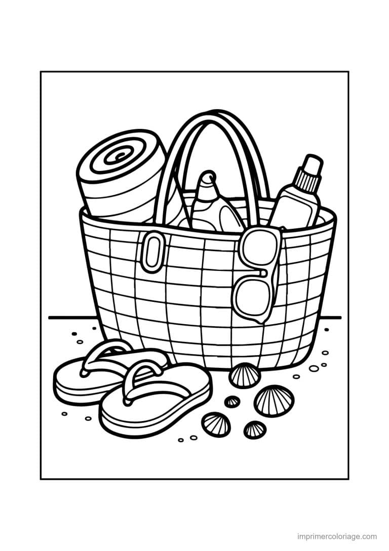 coloriage plage sac de plage et tongs - dessin gratuit &agrave; imprimer