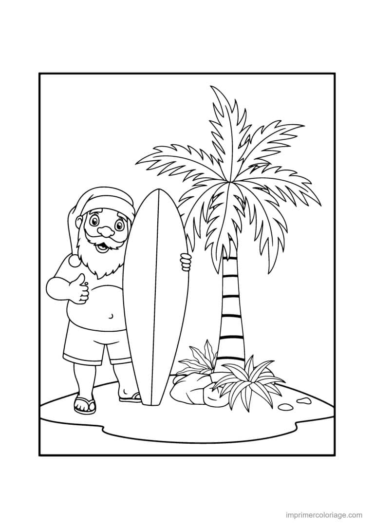 coloriage plage surfeur et palmier - dessin gratuit &agrave; imprimer
