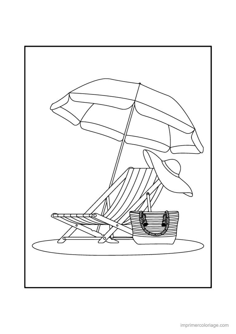 coloriage plage transat raye et parasol - dessin gratuit &agrave; imprimer