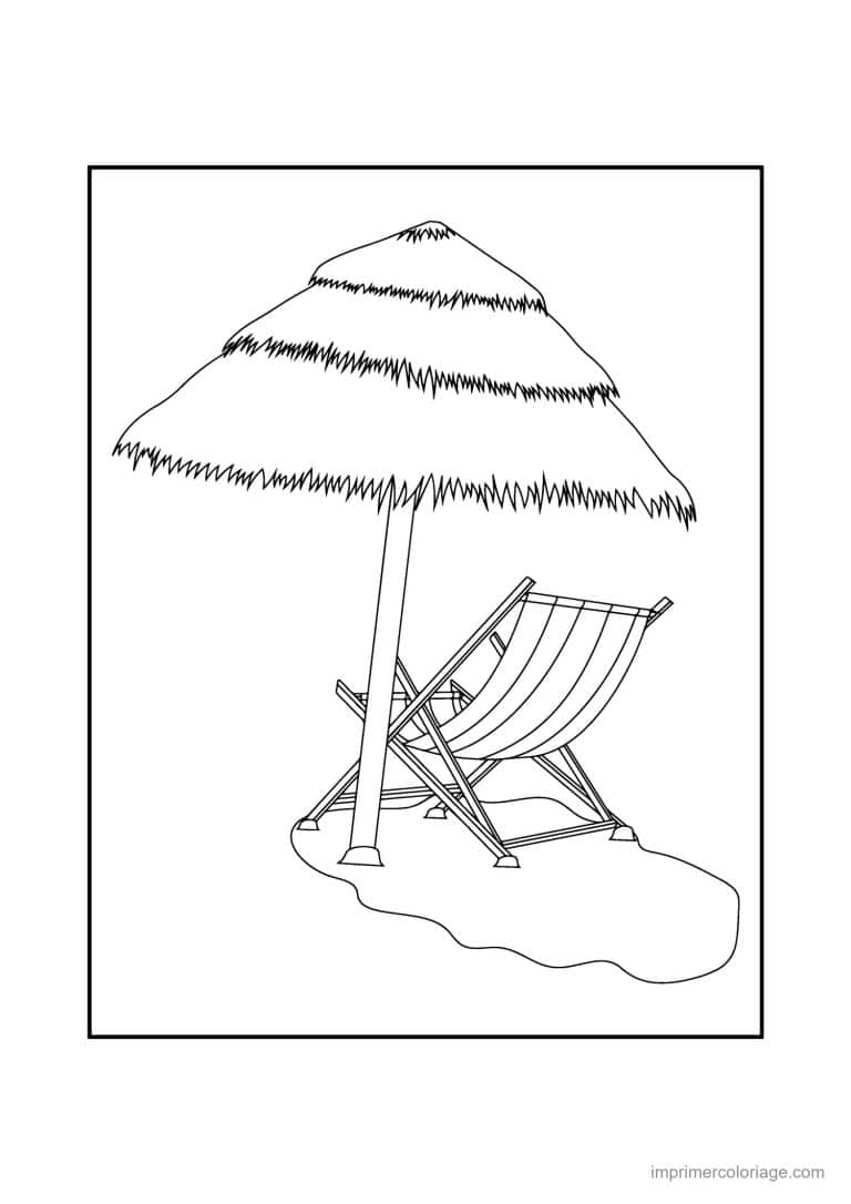 coloriage plage transat sous la paillote - dessin gratuit &agrave; imprimer