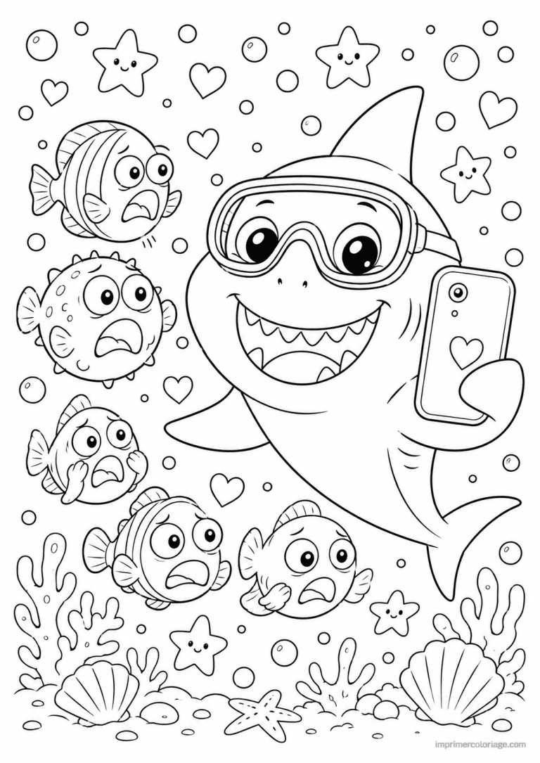coloriage requin kawaii corps coeurs - dessin gratuit &agrave; imprimer