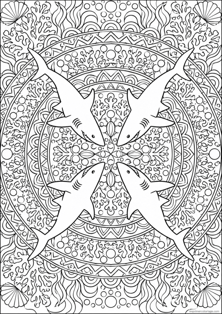 coloriage requin mandala nageoire centre - dessin gratuit &agrave; imprimer
