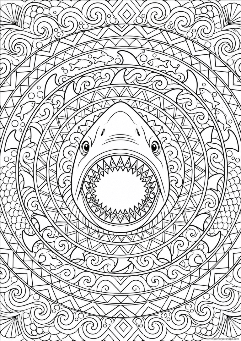 coloriage requin mandala quatre silhouettes - dessin gratuit &agrave; imprimer
