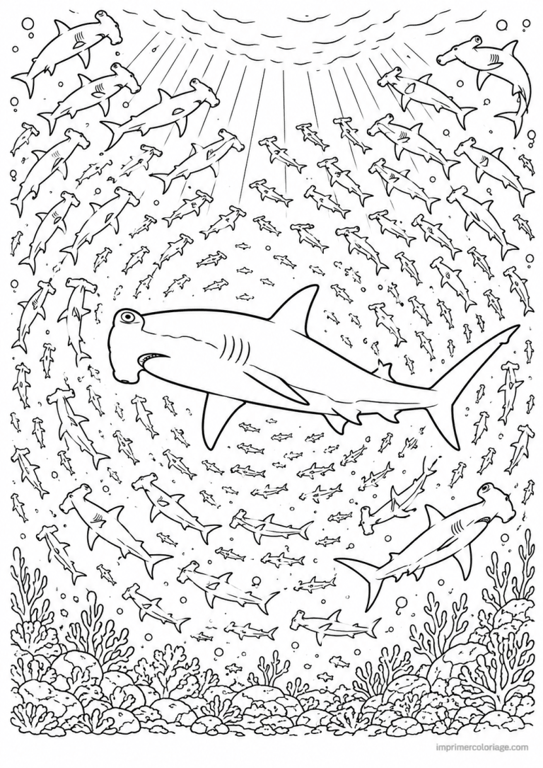 coloriage requin recif corail tortue - dessin gratuit &agrave; imprimer
