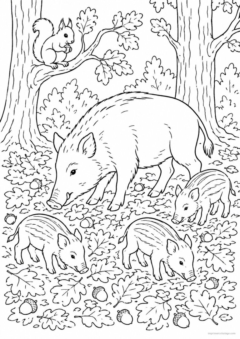 coloriage sangliers glands feuilles automne à imprimer coloriage sangliers glands feuilles automne - dessin gratuit à imprimer