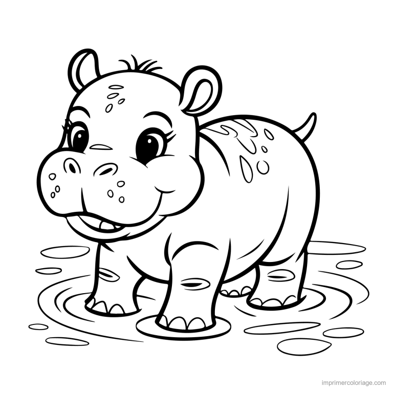 coloriage savane bebe hippopotame dans l eau à imprimer coloriage savane bebe hippopotame dans l eau - dessin gratuit à imprimer