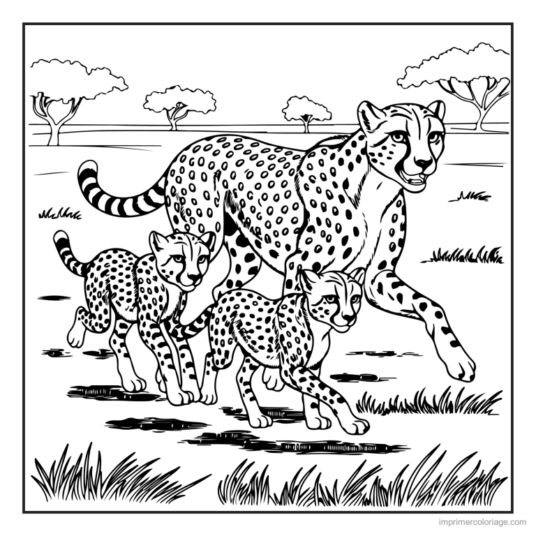 coloriage savane famille de guepards à imprimer coloriage savane famille de guepards - dessin gratuit à imprimer