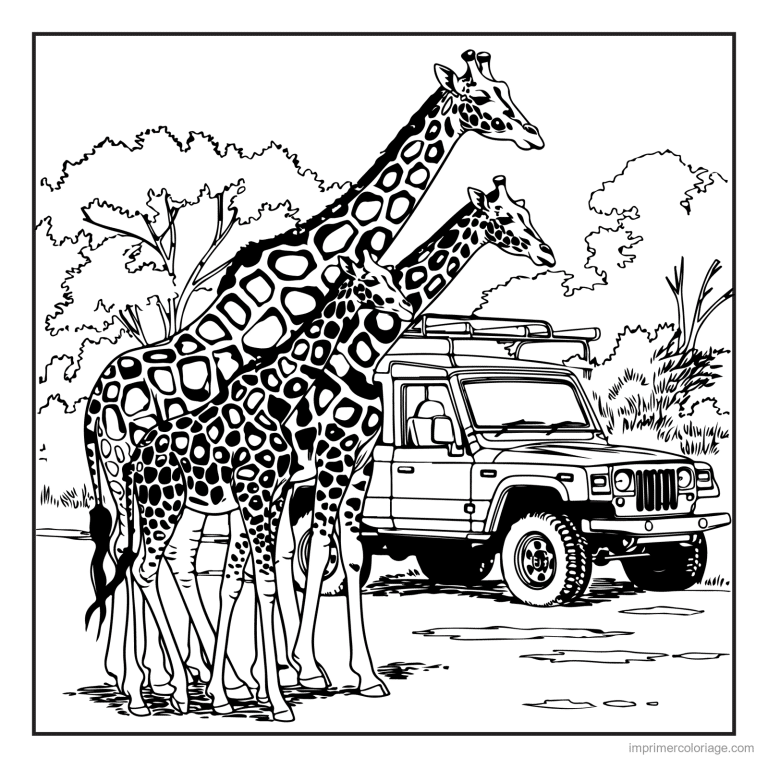 coloriage savane girafes et le 4×4 safari à imprimer coloriage savane girafes et le 4x4 safari - dessin gratuit à imprimer