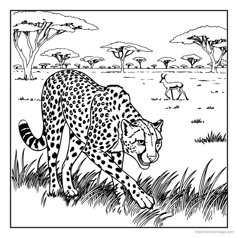 coloriage savane guepard dans la savane à imprimer coloriage savane guepard dans la savane - dessin gratuit à imprimer