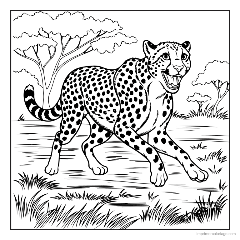 coloriage savane guepard qui court à imprimer coloriage savane guepard qui court - dessin gratuit à imprimer