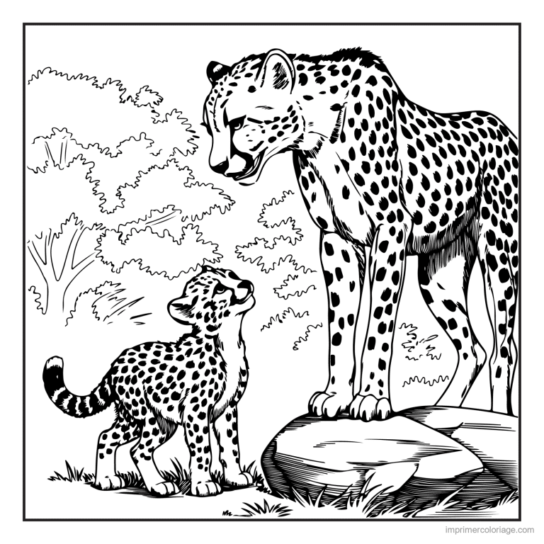coloriage savane guepards sur le rocher à imprimer coloriage savane guepards sur le rocher - dessin gratuit à imprimer