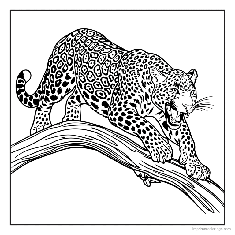 coloriage savane leopard sur sa branche à imprimer coloriage savane leopard sur sa branche - dessin gratuit à imprimer