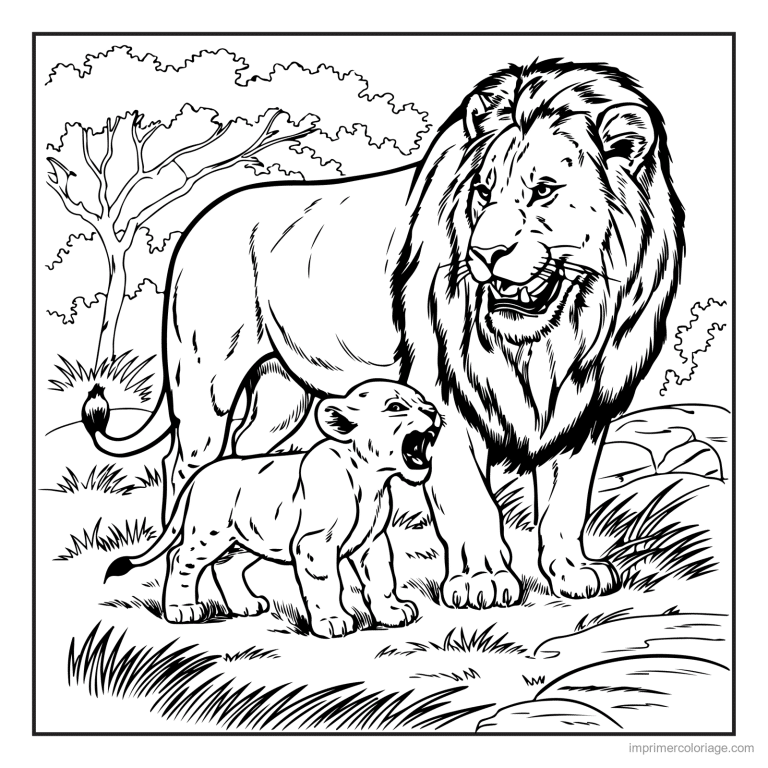 coloriage savane lion et son lionceau à imprimer coloriage savane lion et son lionceau - dessin gratuit à imprimer