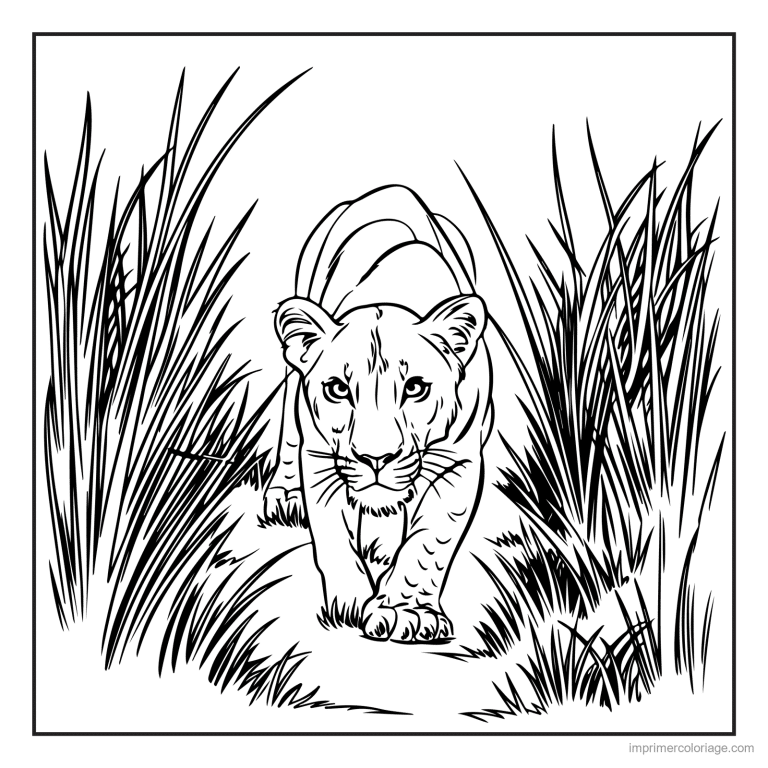 coloriage savane lionceau dans les hautes herbes à imprimer coloriage savane lionceau dans les hautes herbes - dessin gratuit à imprimer