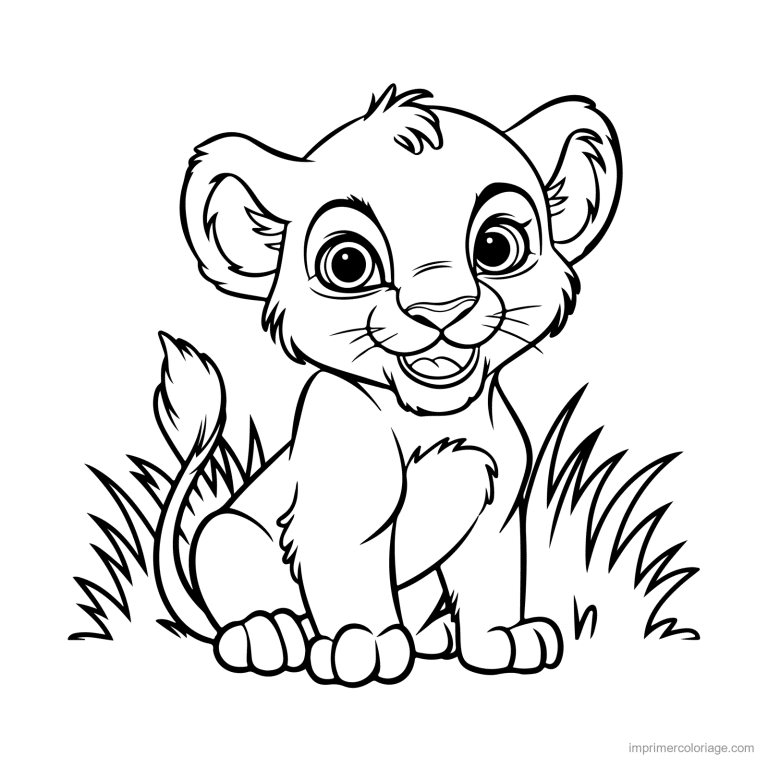 coloriage savane lionceau mignon dans l herbe à imprimer coloriage savane lionceau mignon dans l herbe - dessin gratuit à imprimer