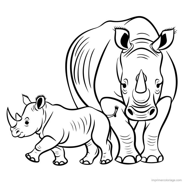 coloriage savane rhinoceros et son petit à imprimer coloriage savane rhinoceros et son petit - dessin gratuit à imprimer
