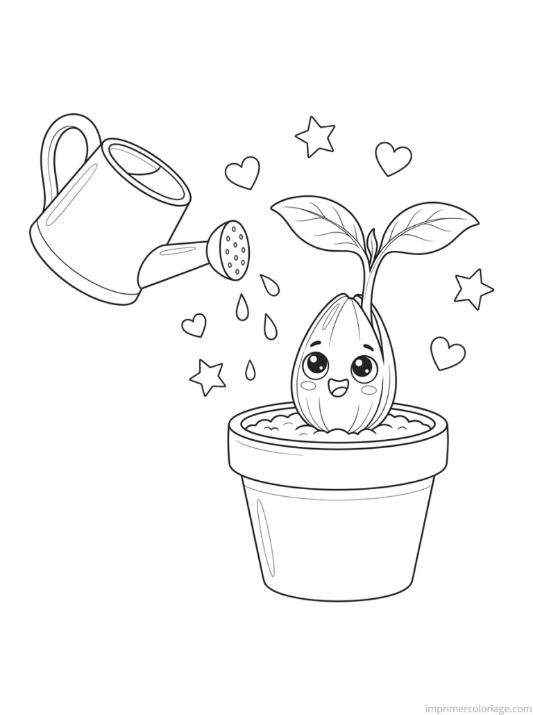 coloriage tournesol cute graine pousse - dessin gratuit &agrave; imprimer
