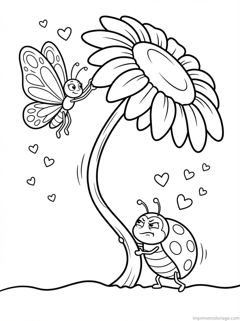 coloriage tournesol cute tourne papillon - dessin gratuit &agrave; imprimer