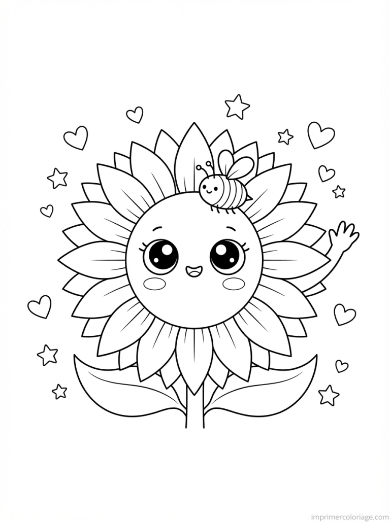 coloriage tournesol cute visage abeille - dessin gratuit &agrave; imprimer
