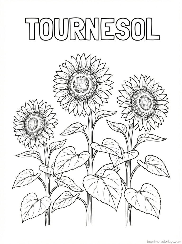 coloriage tournesol titre trio - dessin gratuit &agrave; imprimer