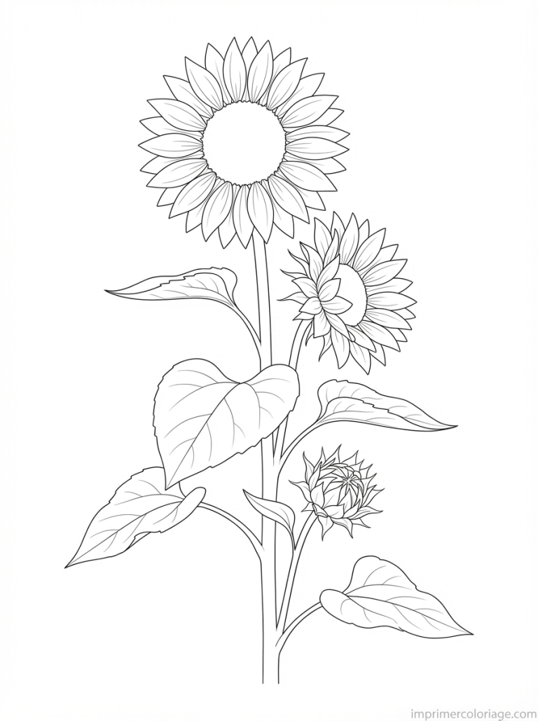 coloriage tournesol trois stades tige - dessin gratuit &agrave; imprimer
