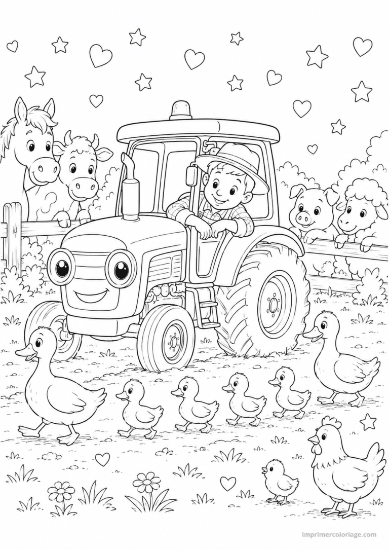 coloriage tracteur animaux canards ferme cute - dessin gratuit &agrave; imprimer
