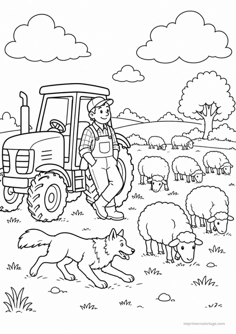 coloriage tracteur animaux moutons chien - dessin gratuit &agrave; imprimer