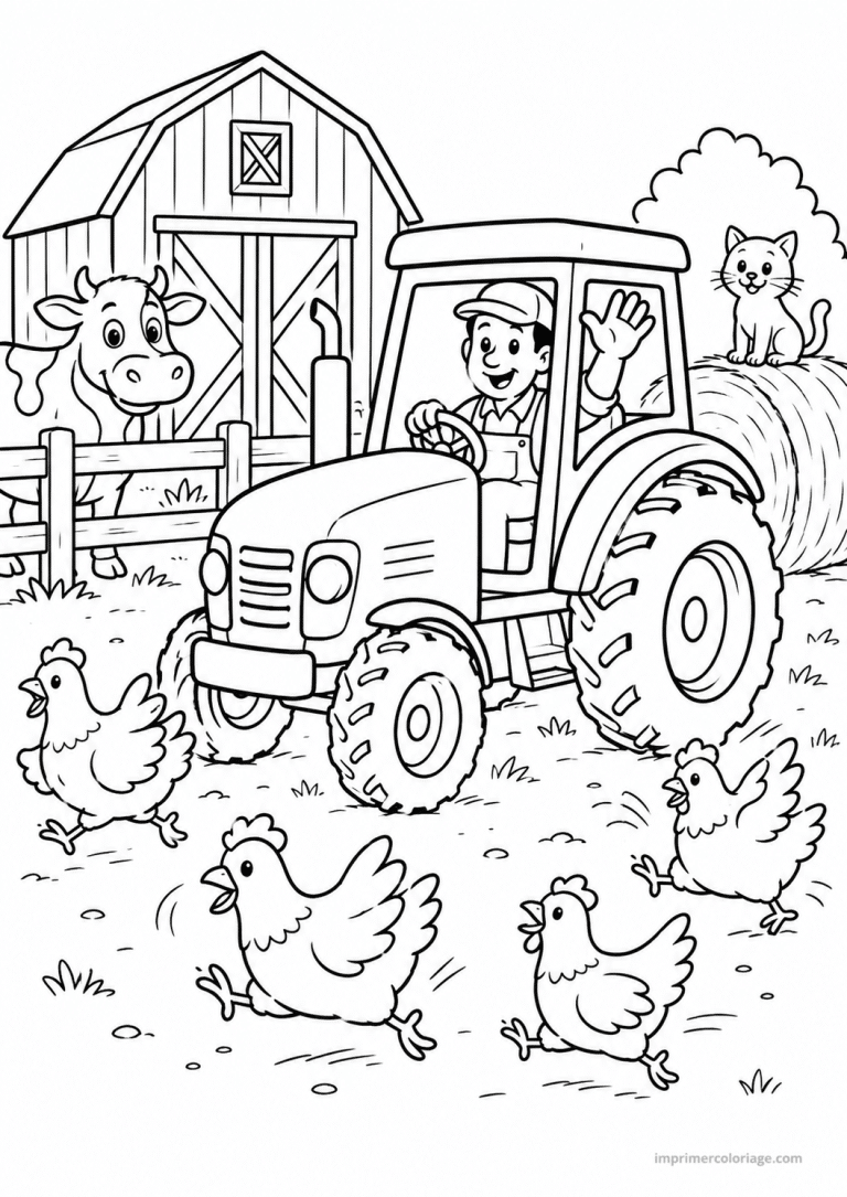 coloriage tracteur animaux vache poules chat - dessin gratuit &agrave; imprimer