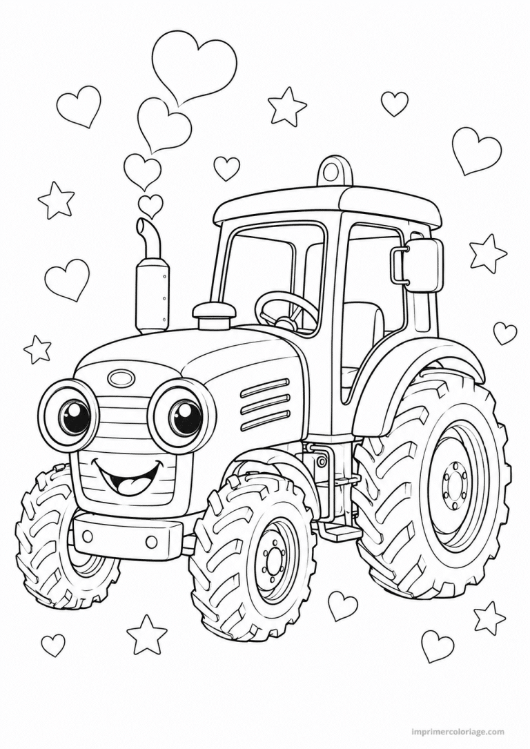 coloriage tracteur cute coeurs etoiles - dessin gratuit &agrave; imprimer