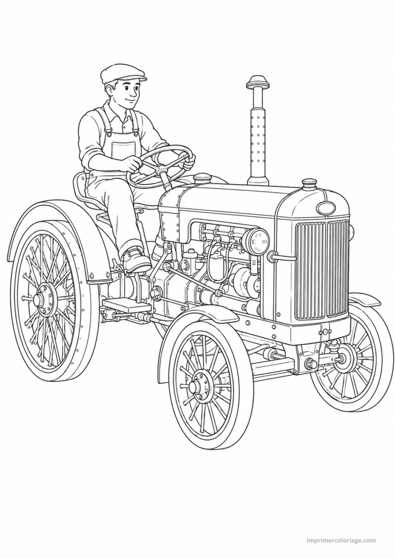 coloriage tracteur fins vintage fermier - dessin gratuit &agrave; imprimer