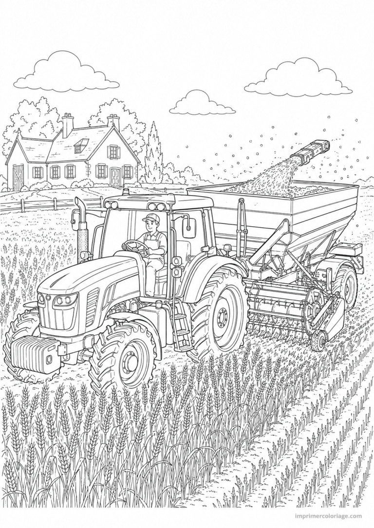 coloriage tracteur scene epandage ble - dessin gratuit &agrave; imprimer