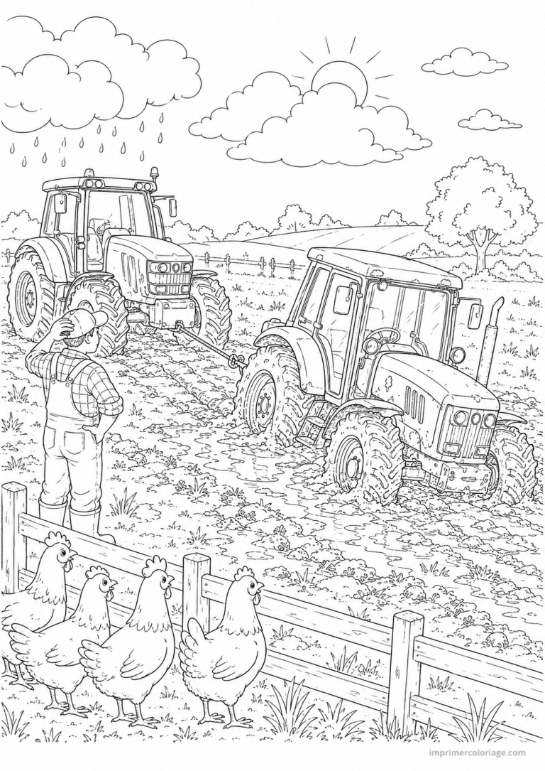 coloriage tracteur scene remorquage boue - dessin gratuit &agrave; imprimer