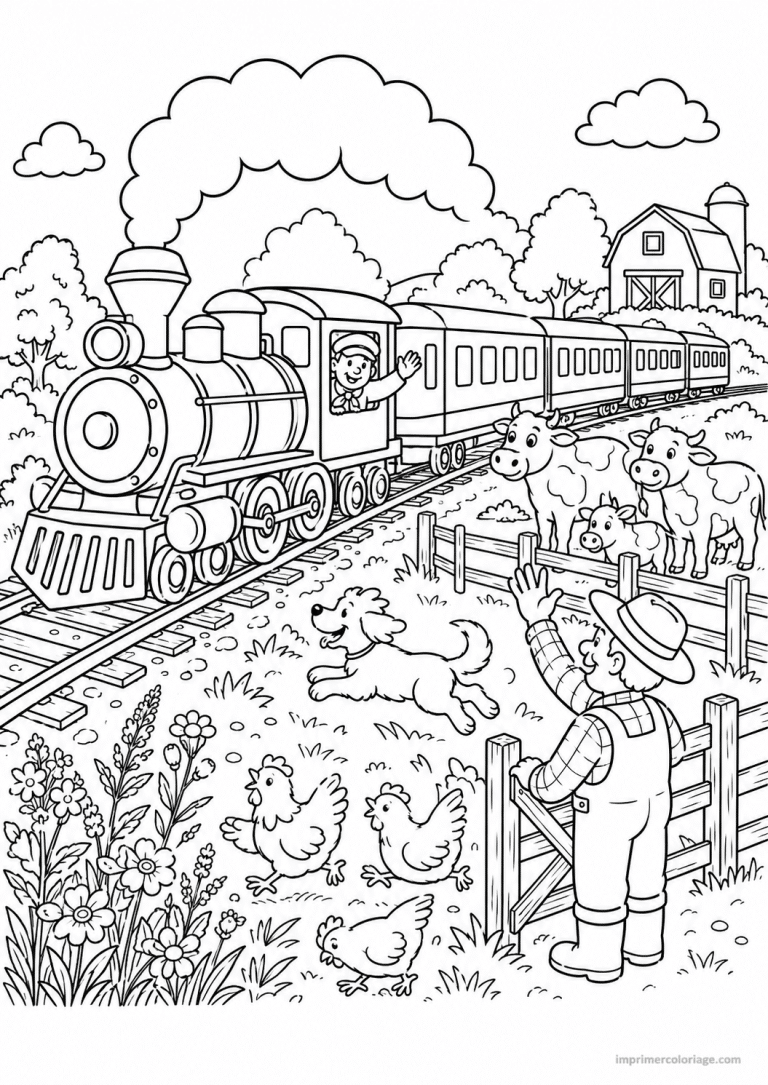 coloriage train animaux ferme vaches - dessin gratuit &agrave; imprimer