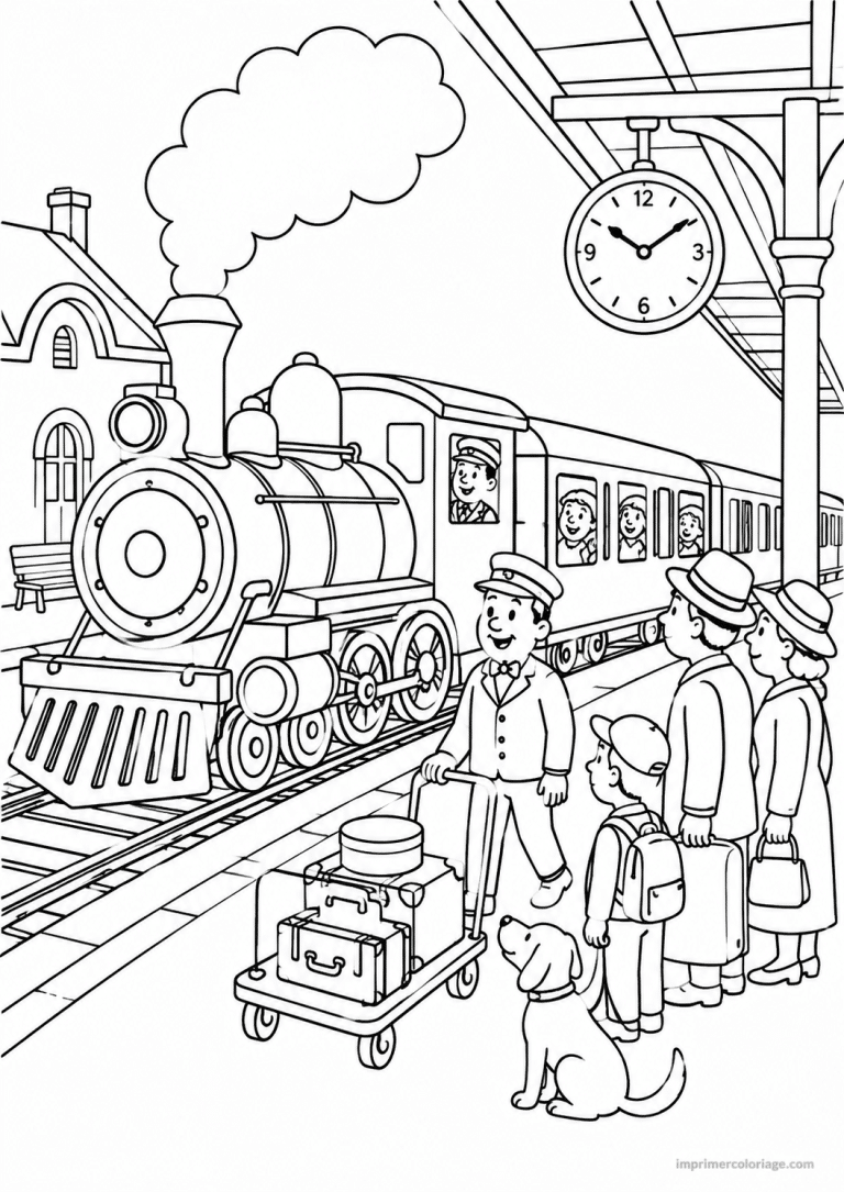coloriage train animaux gare chien - dessin gratuit &agrave; imprimer