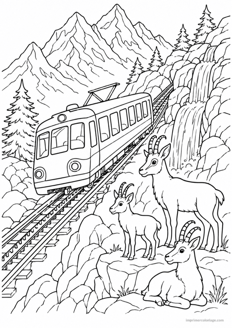 coloriage train animaux montagne chamois - dessin gratuit &agrave; imprimer