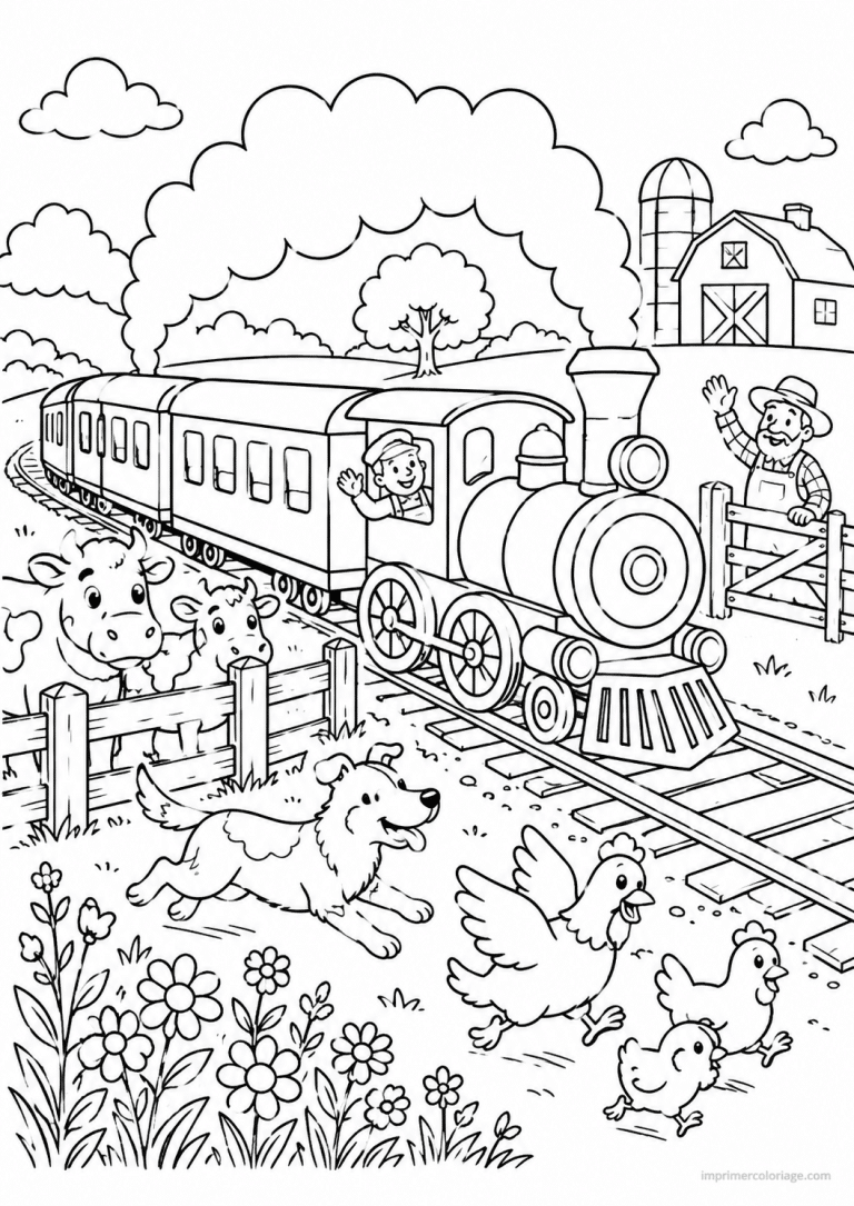 coloriage train animaux6vaches - dessin gratuit &agrave; imprimer