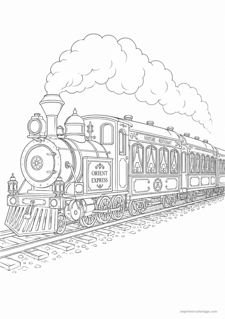 coloriage train fins orient express - dessin gratuit &agrave; imprimer
